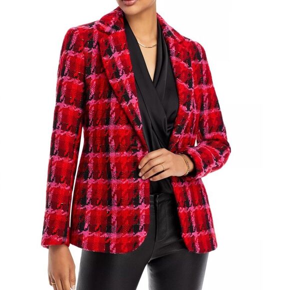 Tahari Jackets & Blazers - Tahari Petite Blazer Women's Notch Lapel Red Black Pink Plaid Blazer